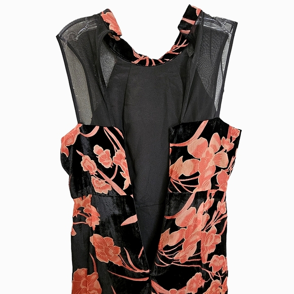 Nwt BCBG Black Velvet / Peach Floral Sleeveless Highslits Maxidress - Picture 14 of 17